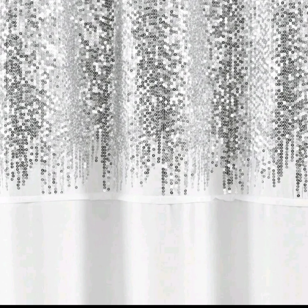 Luxurious White and Silver Sequin Shower Curtain